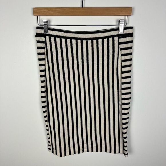 NWT Rebecca Minkoff Kiki Knit Skirt Black Cream Stripes women’s size L - Picture 2 of 12